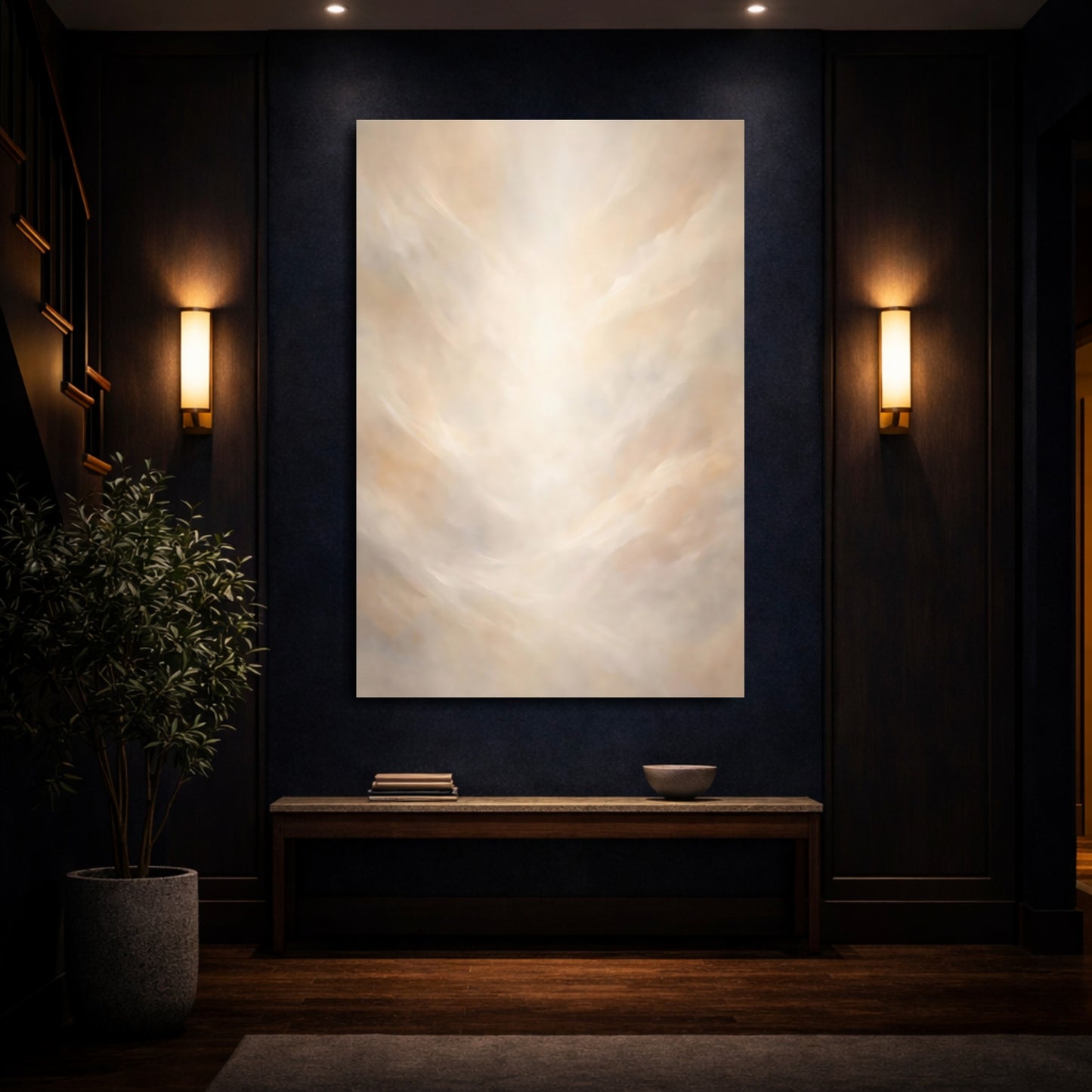 Mockup 3. Abstract Ethereal Light Cream Abstract shown as stretched canvas wall art