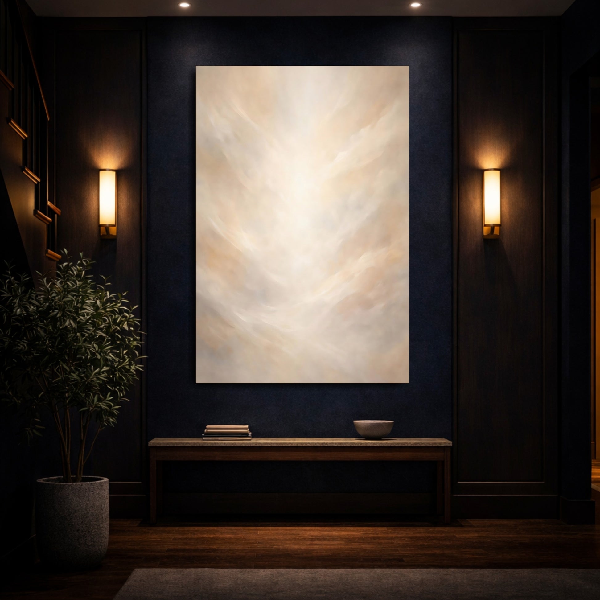 Mockup 3. Abstract Ethereal Light Cream Abstract shown as stretched canvas wall art