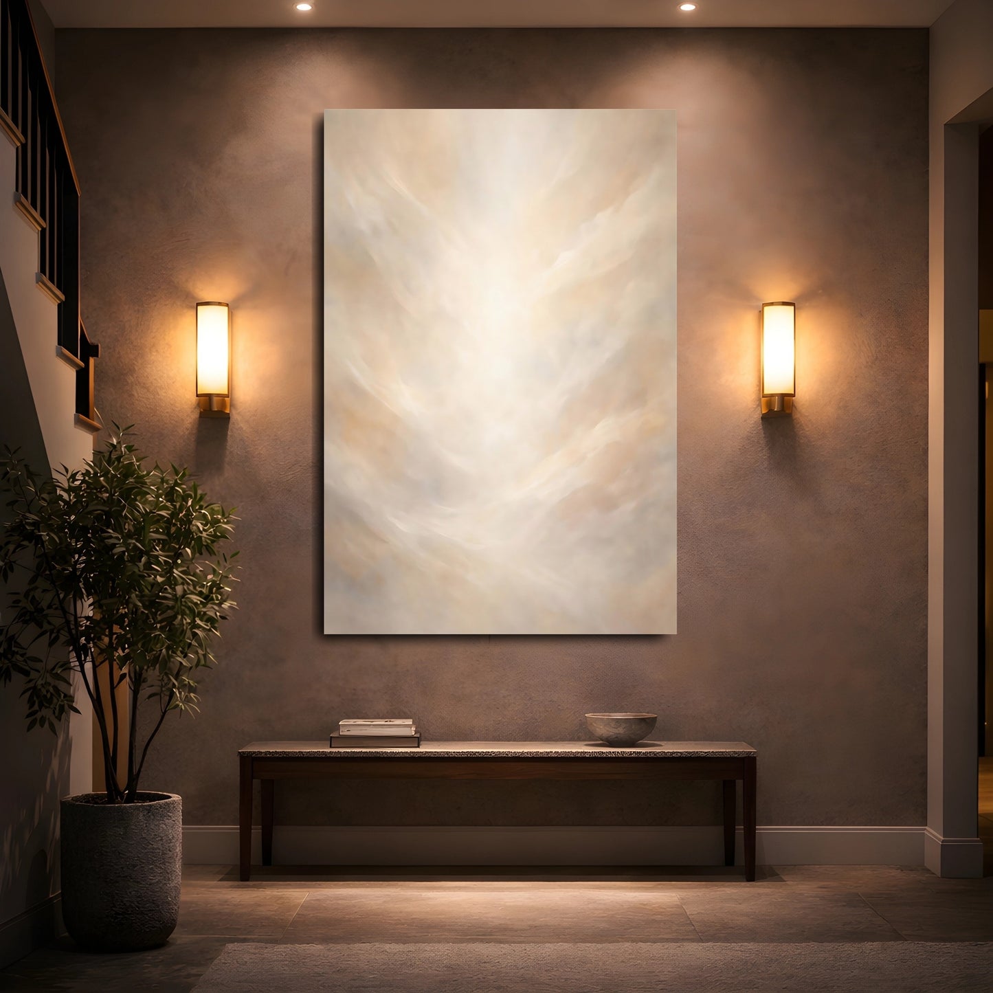 Mockup 4. Abstract Ethereal Light Cream Abstract shown as stretched canvas wall art