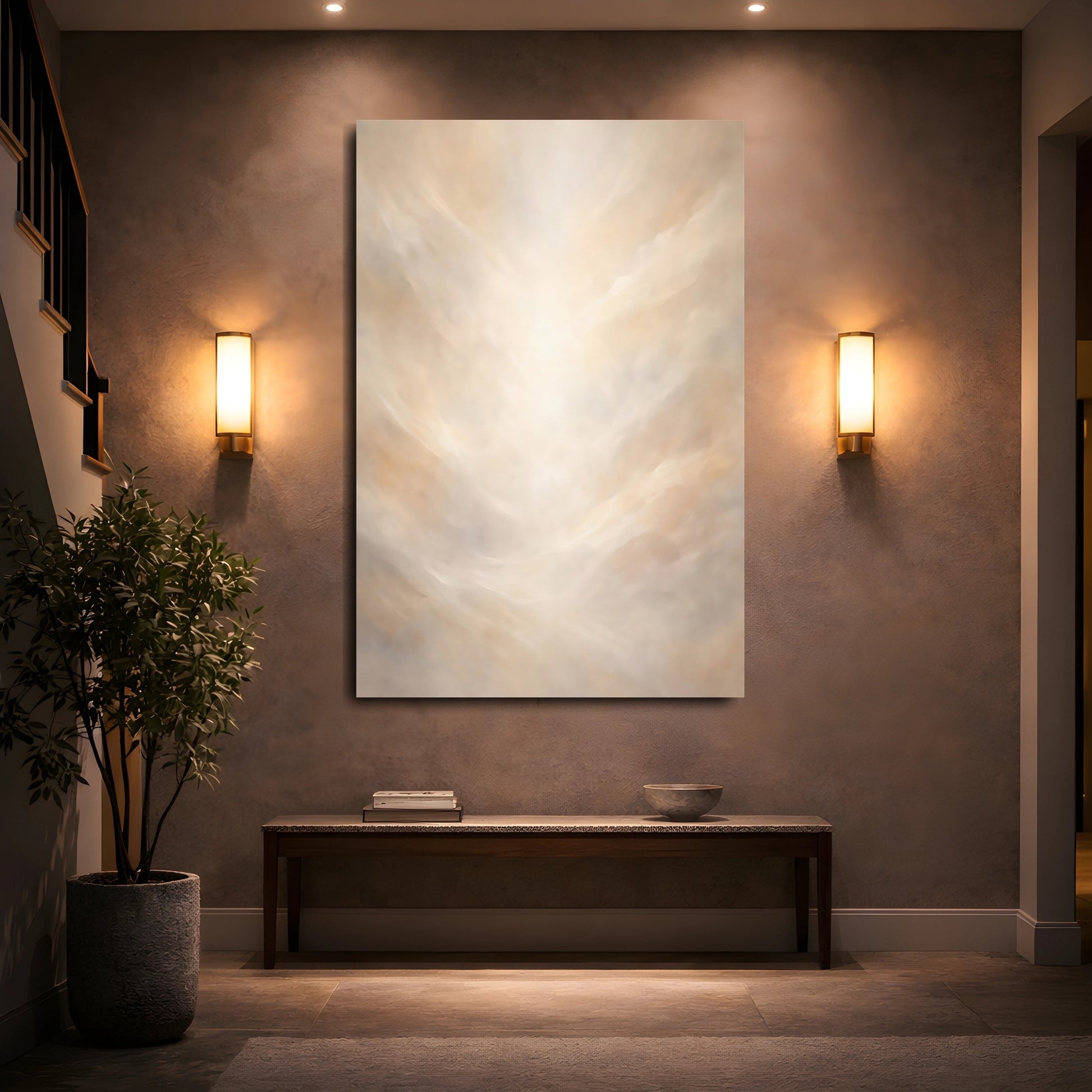 Mockup 4. Abstract Ethereal Light Cream Abstract shown as stretched canvas wall art