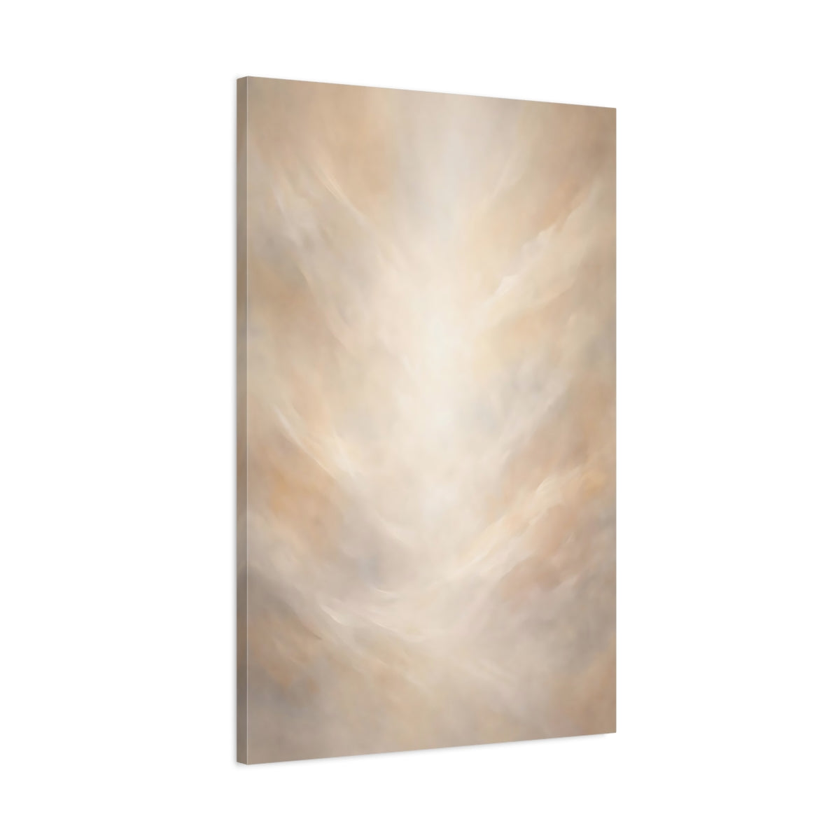 Side Mockup 1. Abstract Ethereal Light Cream Abstract shown as stretched canvas wall art