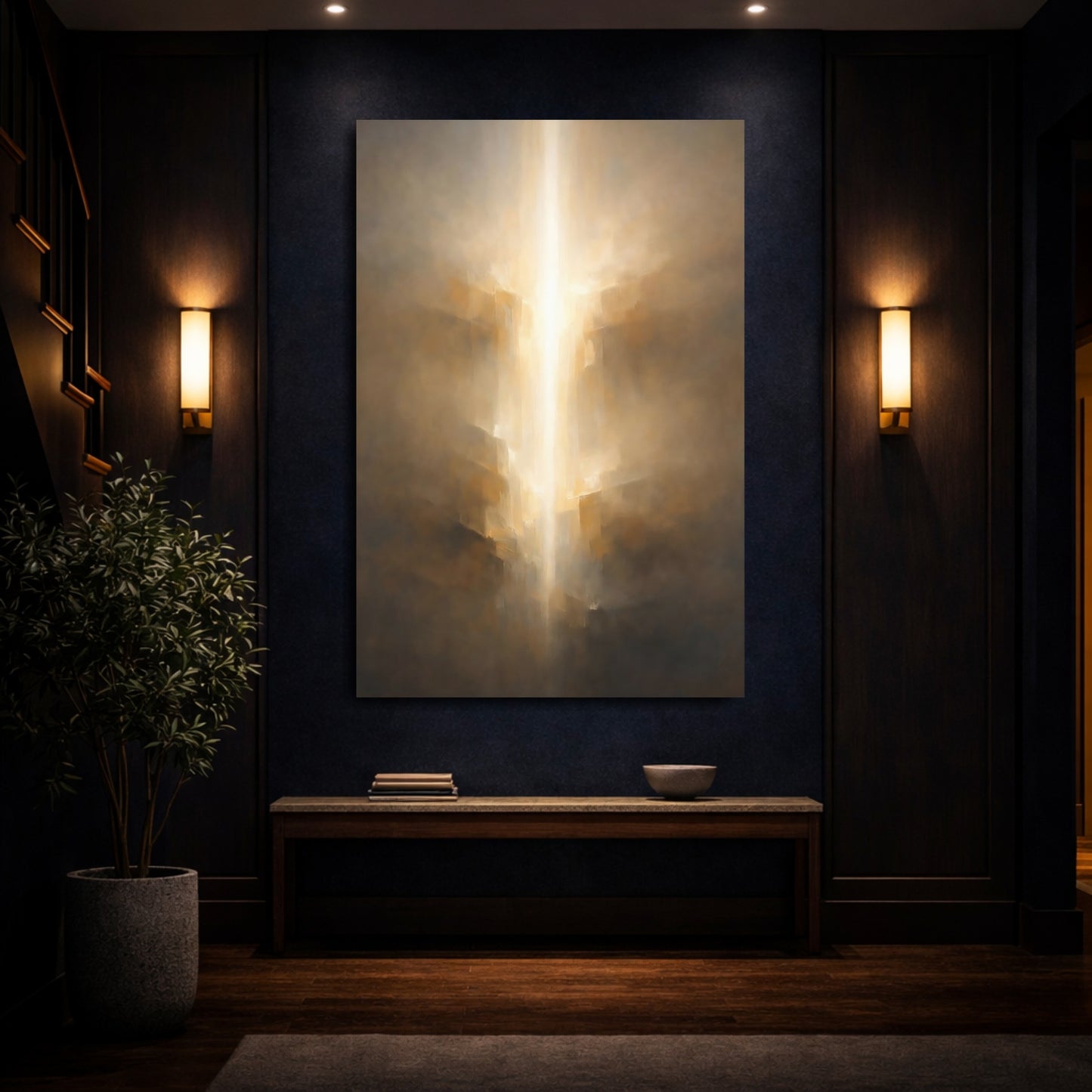 Mockup 3. Abstract Ethereal Light Golden Light Abstract shown as stretched canvas wall art