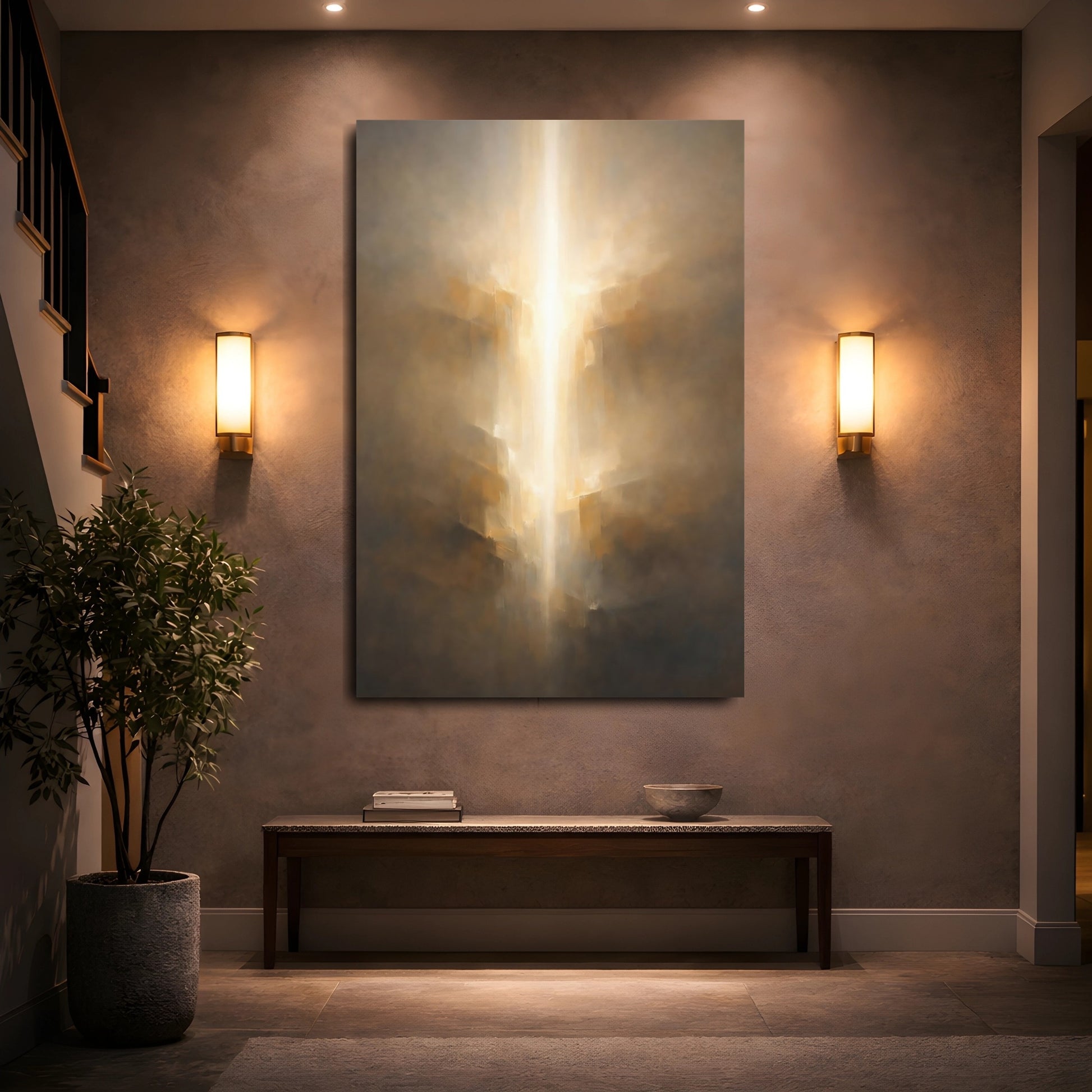 Mockup 4. Abstract Ethereal Light Golden Light Abstract shown as stretched canvas wall art