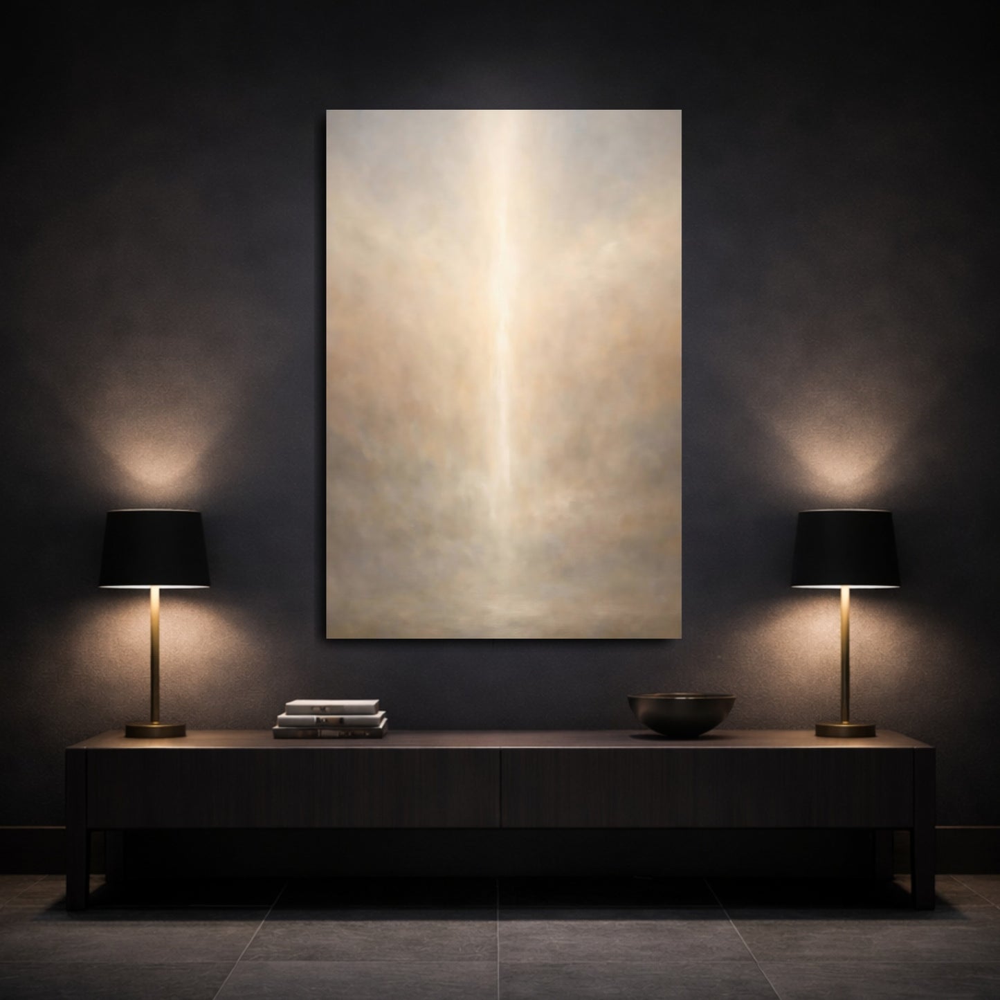 Mockup 2. Abstract Ethereal Light Warm Abstract Light shown as stretched canvas wall art