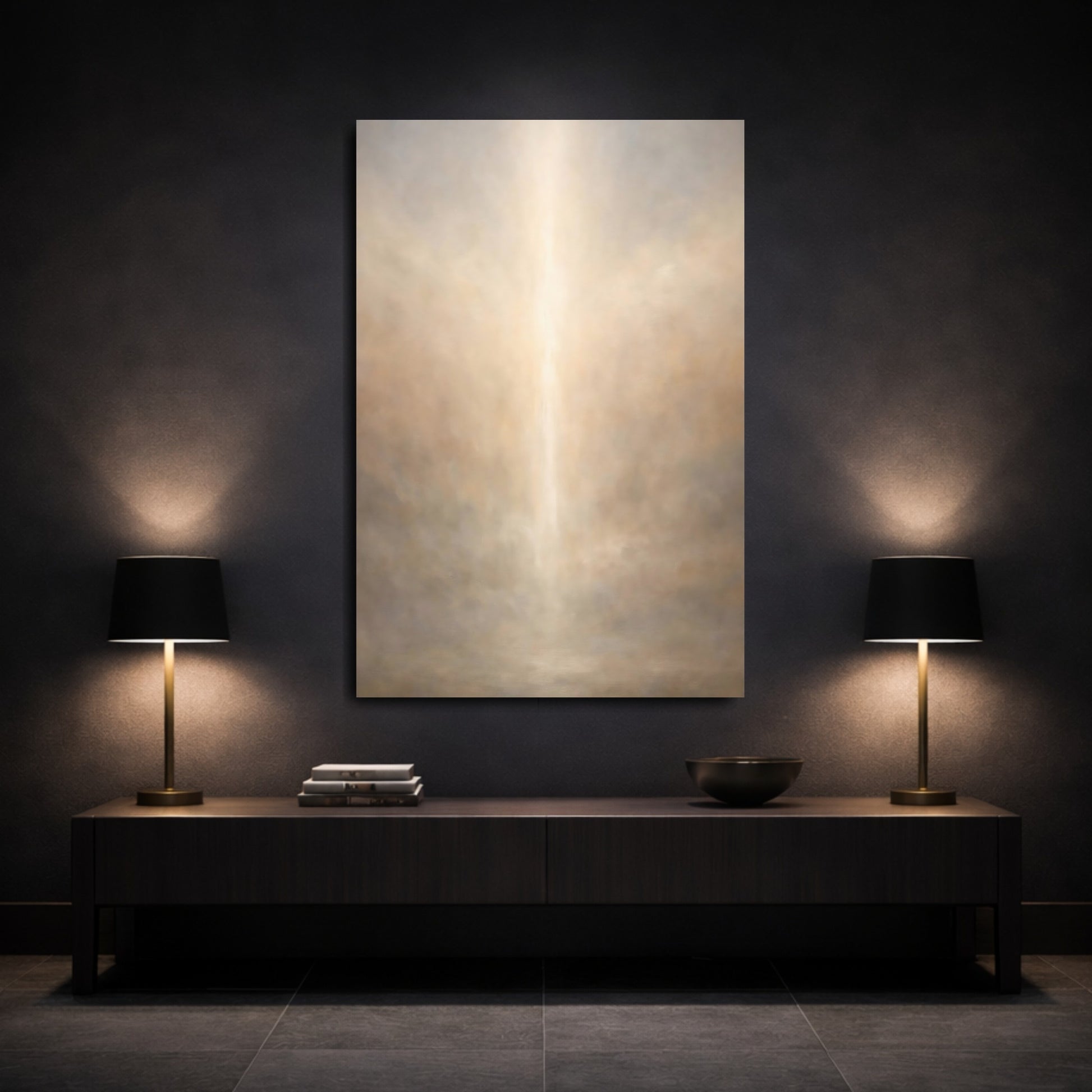 Mockup 2. Abstract Ethereal Light Warm Abstract Light shown as stretched canvas wall art