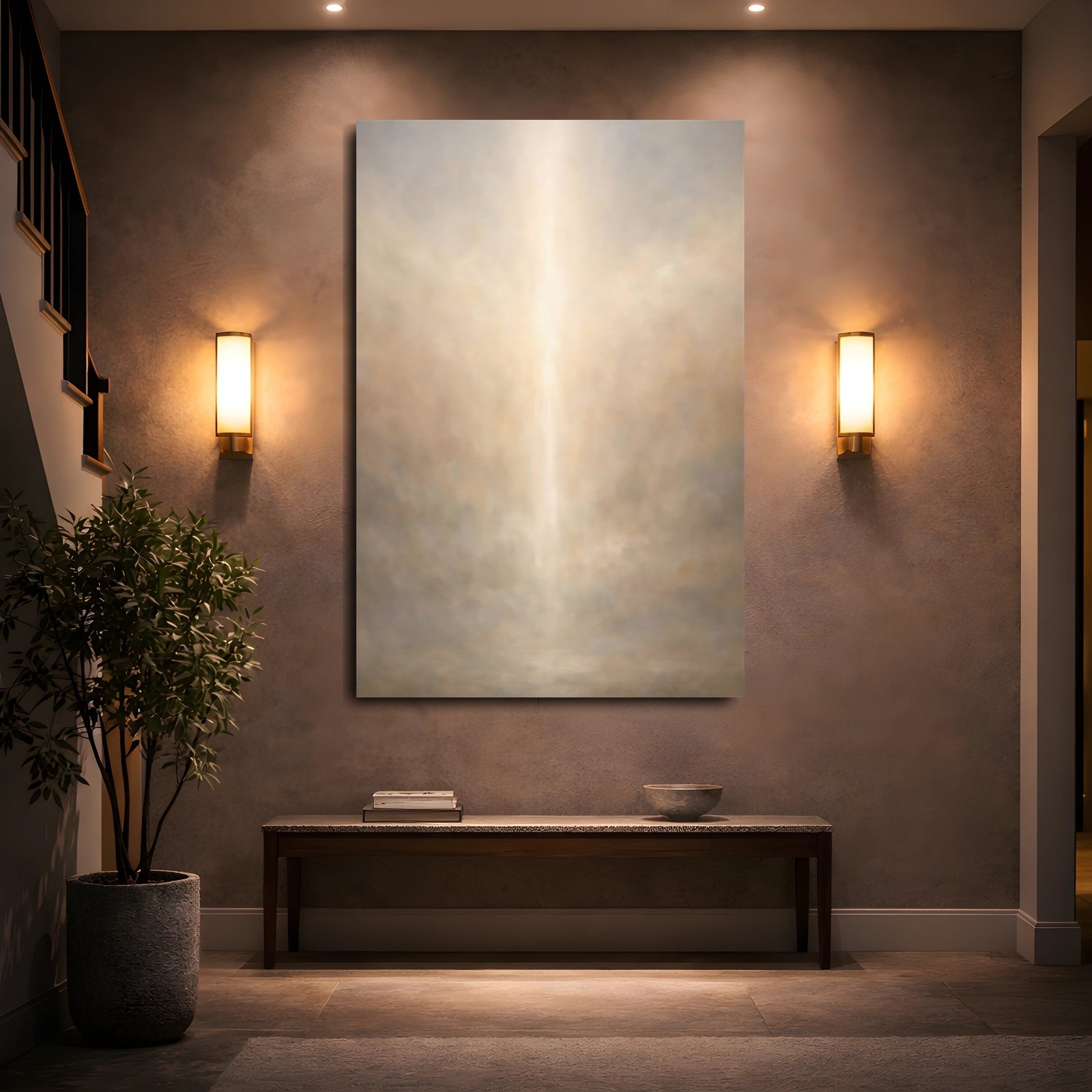 Mockup 4. Abstract Ethereal Light Warm Abstract Light shown as stretched canvas wall art