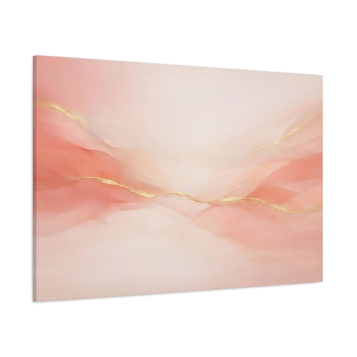 Main Mockup. Abstract Ethereal Waves Pink Gold Abstract shown as stretched canvas wall art
