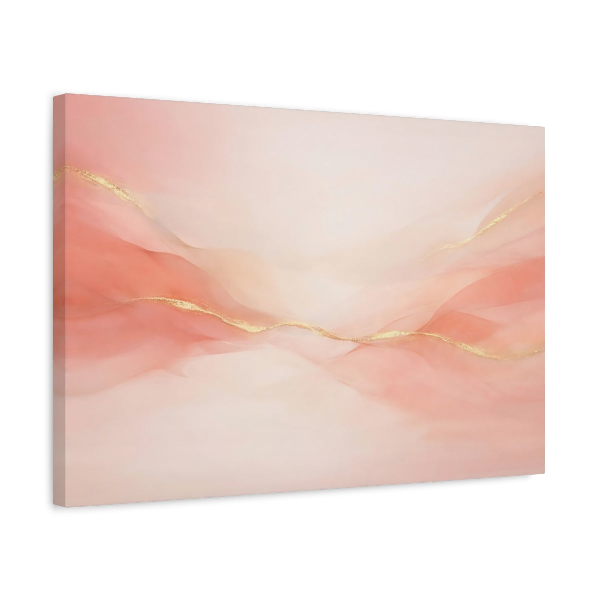 Side Mockup 3. Abstract Ethereal Waves Pink Gold Abstract shown as stretched canvas wall art