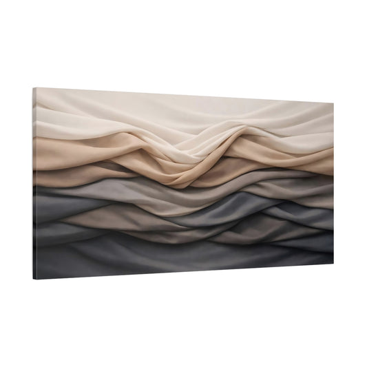 Main Mockup. Abstract Fabric Folds Beige Grey Gradient shown as stretched canvas wall art