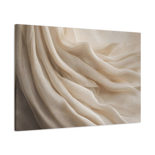 Main Mockup. Abstract Fabric Folds Cream Beige shown as stretched canvas wall art