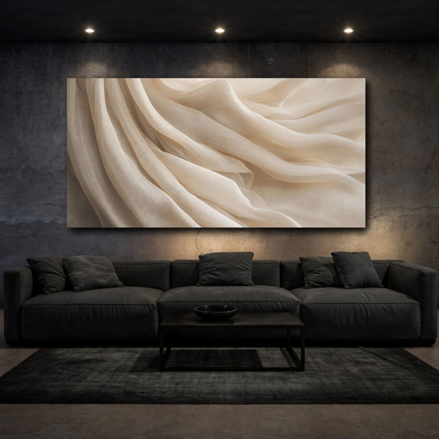 Mockup 2. Abstract Fabric Folds Neutral Fabric shown as stretched canvas wall art