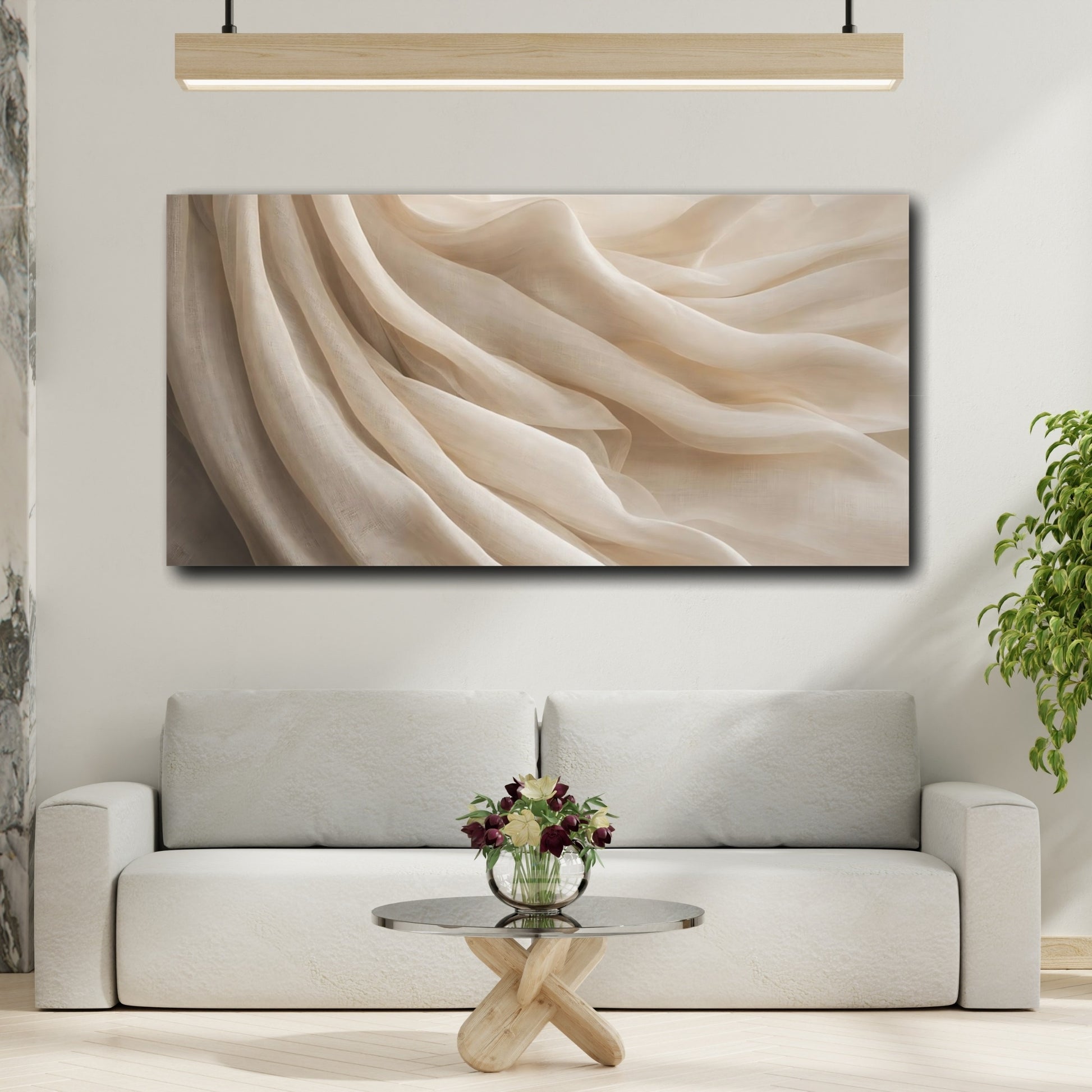 Mockup 3. Abstract Fabric Folds Neutral Fabric shown as stretched canvas wall art