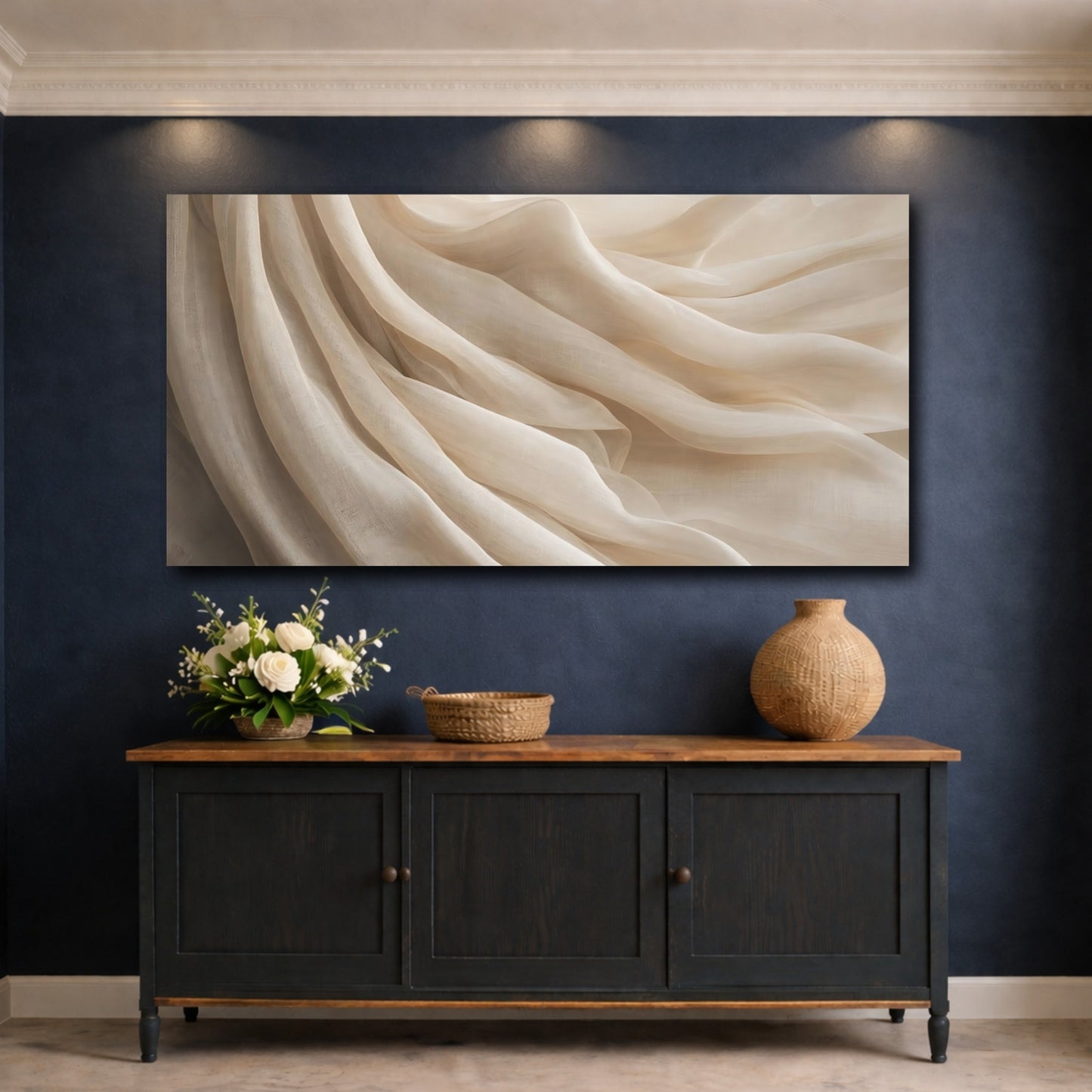Mockup 4. Abstract Fabric Folds Neutral Fabric shown as stretched canvas wall art