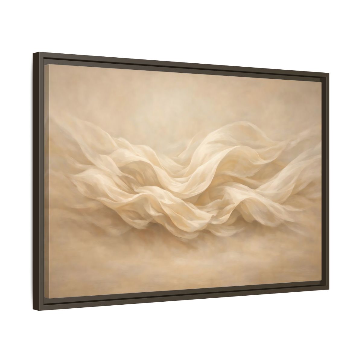Side Mockup 11. Abstract Fabric Waves Cream And Beige shown as stretched canvas wall art
