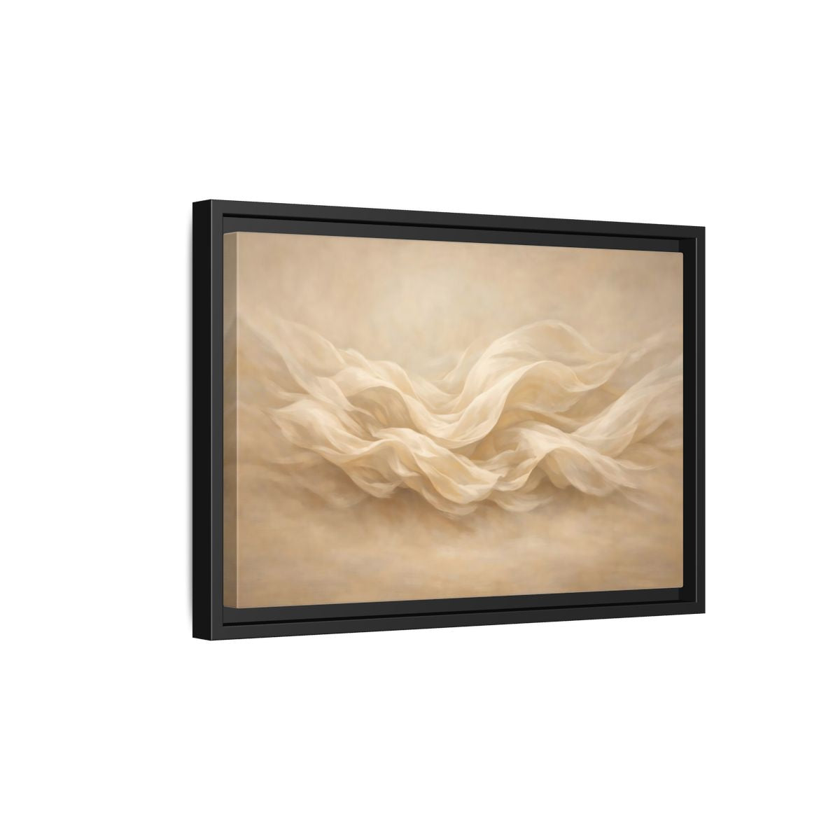 Side Mockup 6. Abstract Fabric Waves Cream And Beige shown as stretched canvas wall art