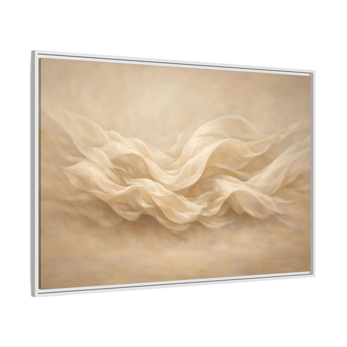 Side Mockup 7. Abstract Fabric Waves Cream And Beige shown as stretched canvas wall art