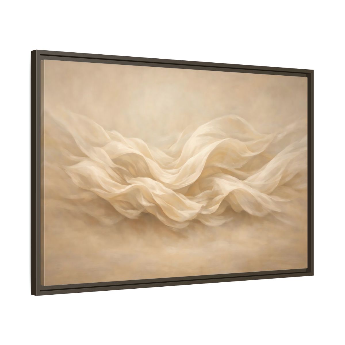 Side Mockup 9. Abstract Fabric Waves Cream And Beige shown as stretched canvas wall art