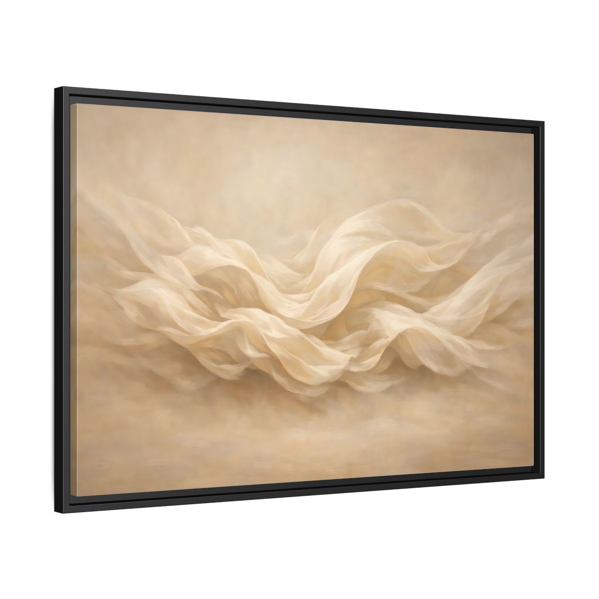 Side Mockup 13. Abstract Fabric Waves Cream And Beige shown as stretched canvas wall art