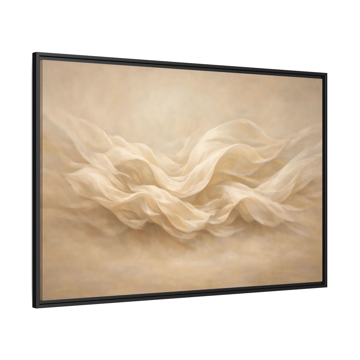 Side Mockup 12. Abstract Fabric Waves Cream And Beige shown as stretched canvas wall art