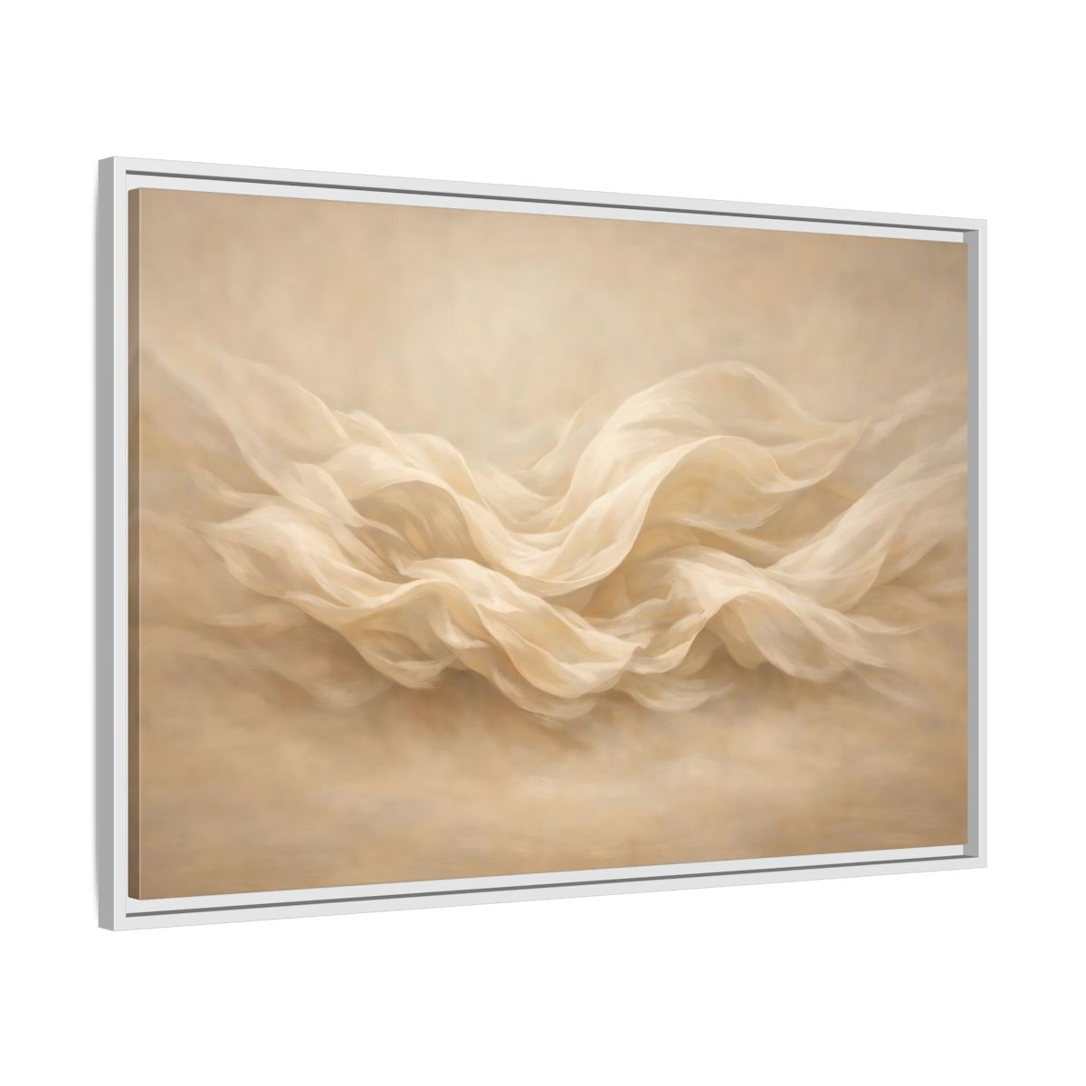Side Mockup 8. Abstract Fabric Waves Cream And Beige shown as stretched canvas wall art