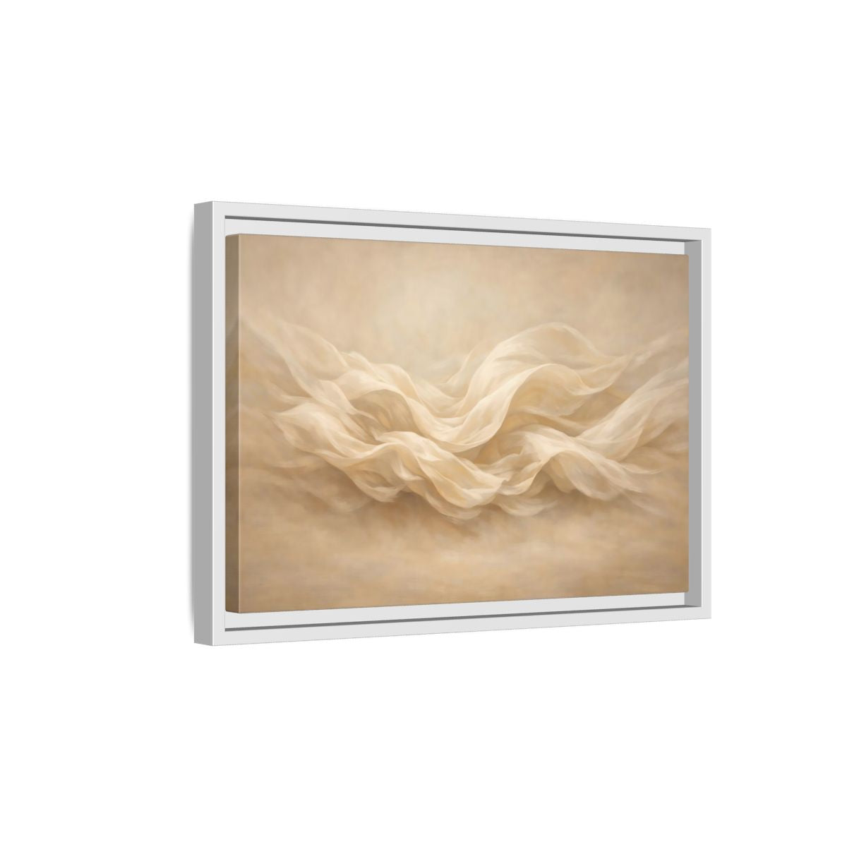 Side Mockup 4. Abstract Fabric Waves Cream And Beige shown as stretched canvas wall art