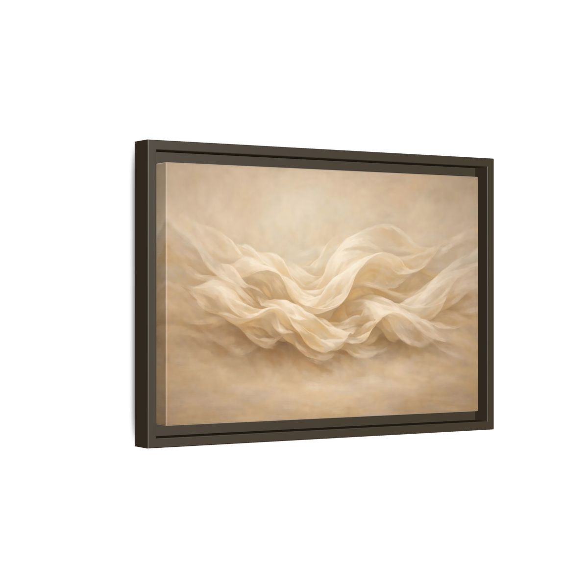 Side Mockup 5. Abstract Fabric Waves Cream And Beige shown as stretched canvas wall art