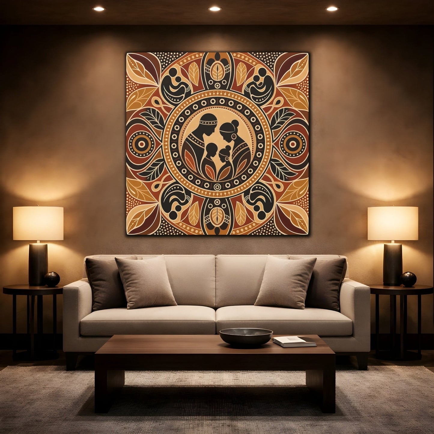 Abstract Family Brown And Tan Canvas Print – Living Room, Above Console Table - YesArtYes