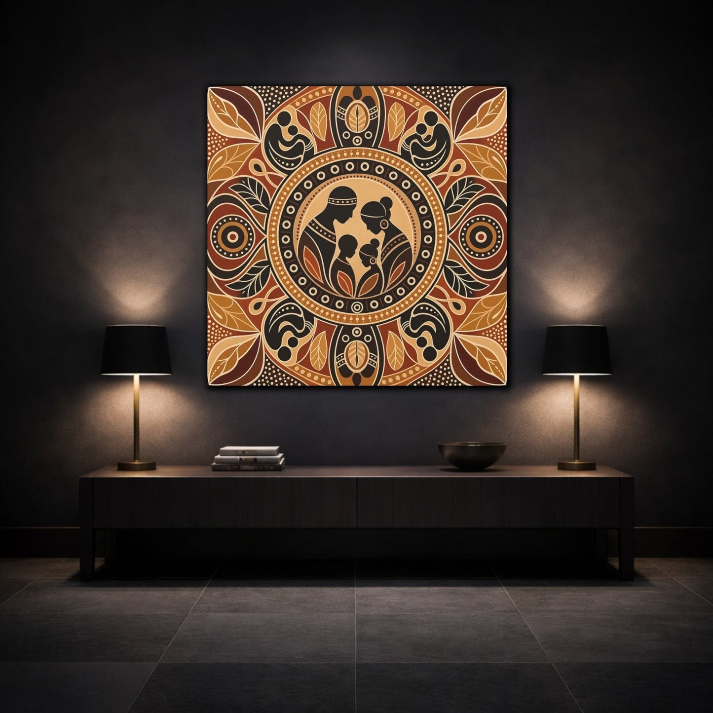 Abstract Family Brown And Tan Canvas Print – Living Room, Above Console Table - YesArtYes