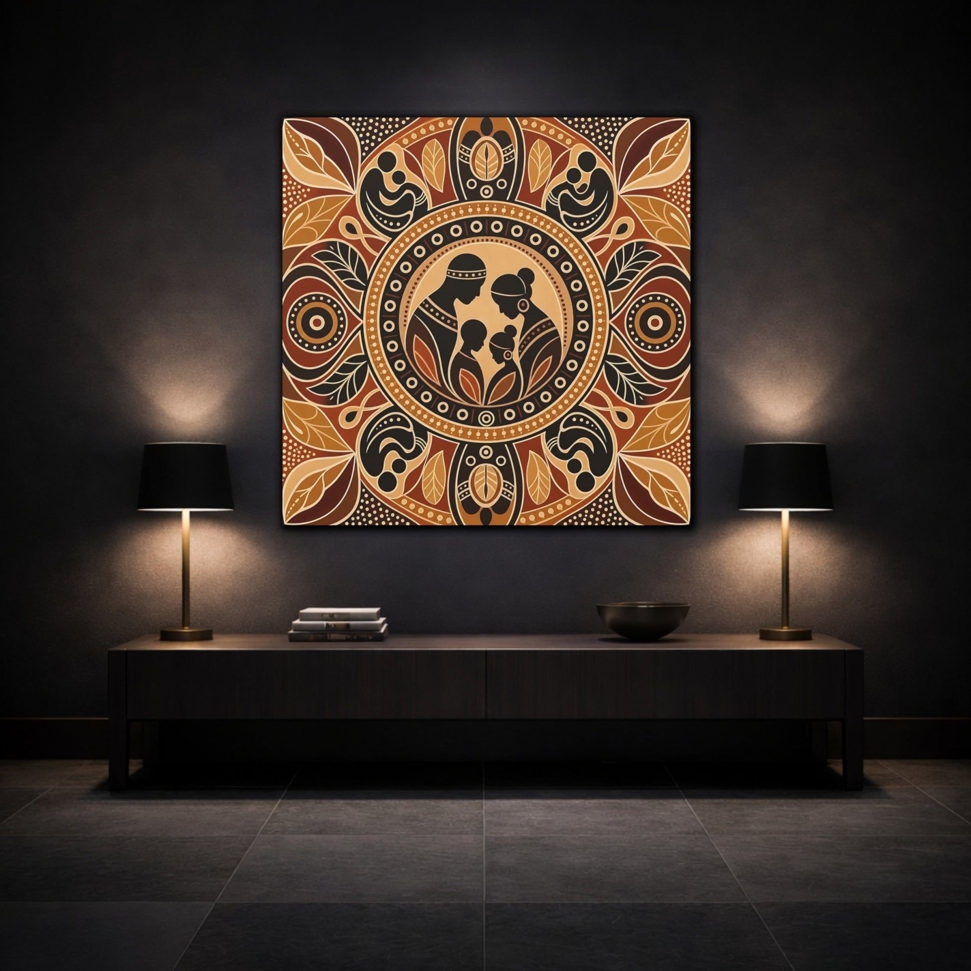 Abstract Family Brown And Tan Canvas Print – Living Room, Above Console Table - YesArtYes
