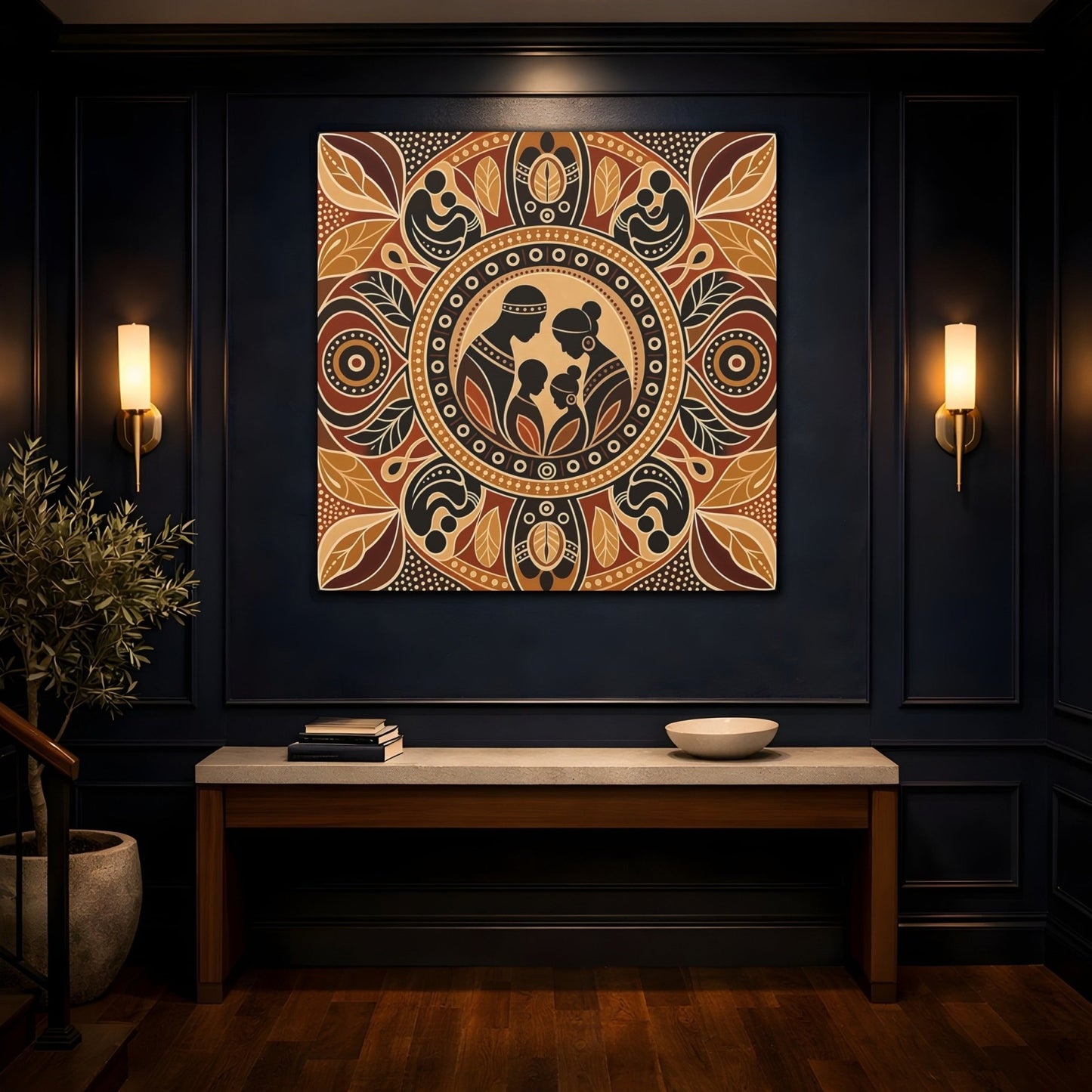 Abstract Family Brown And Tan Canvas Print – Living Room, Above Console Table - YesArtYes
