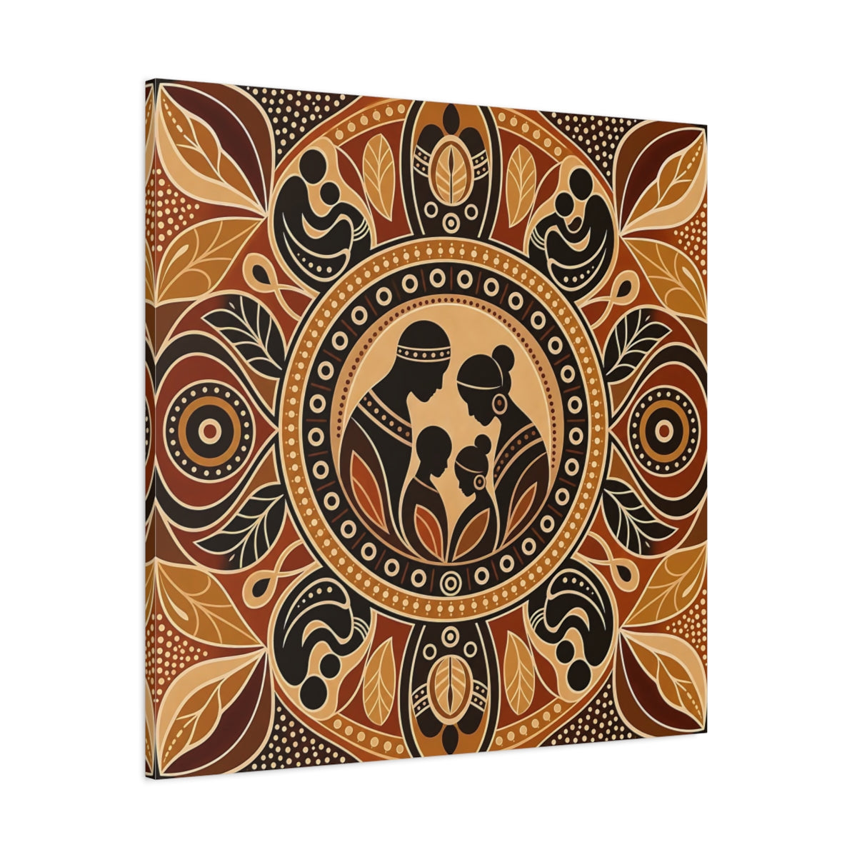 Side Mockup 1. Abstract Family Brown And Tan shown as canvas print