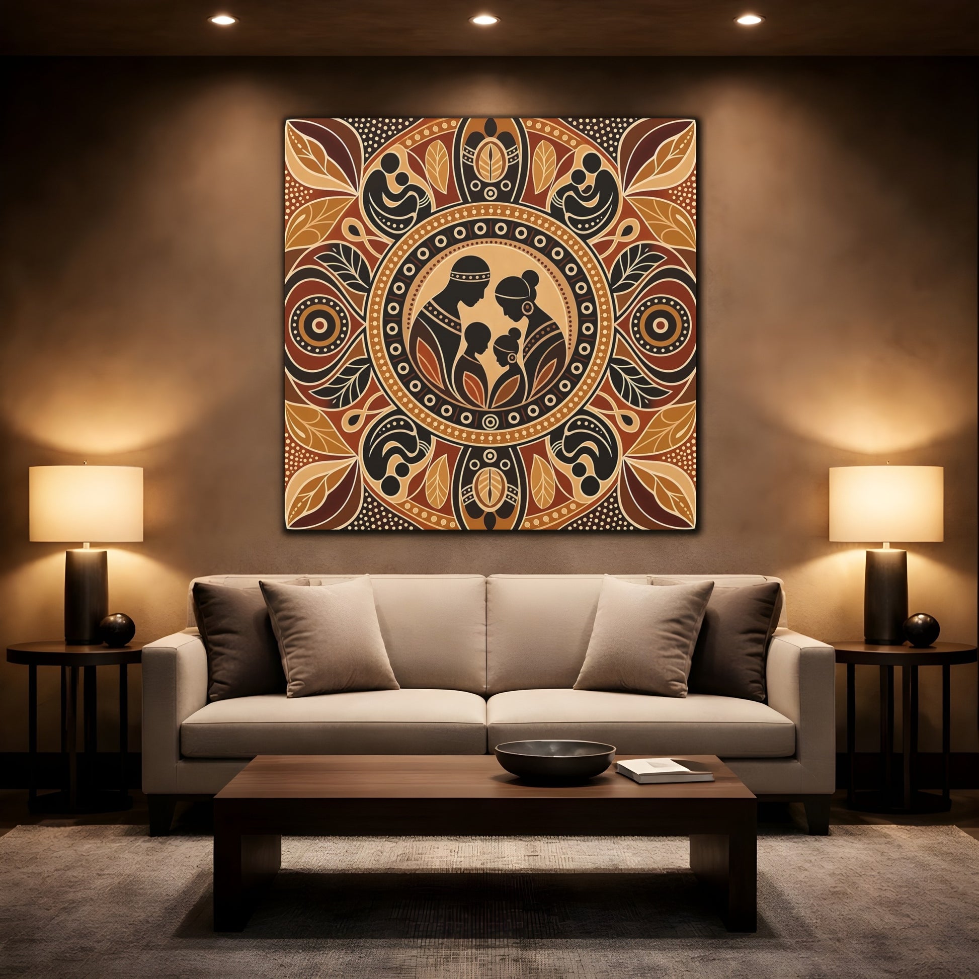 Mockup 2. Abstract Family Brown And Tan shown as canvas print