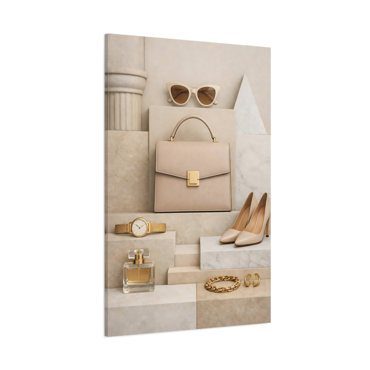 Abstract Fashion Accessories Neutral Tones Fashion shown as stretched canvas wall art
