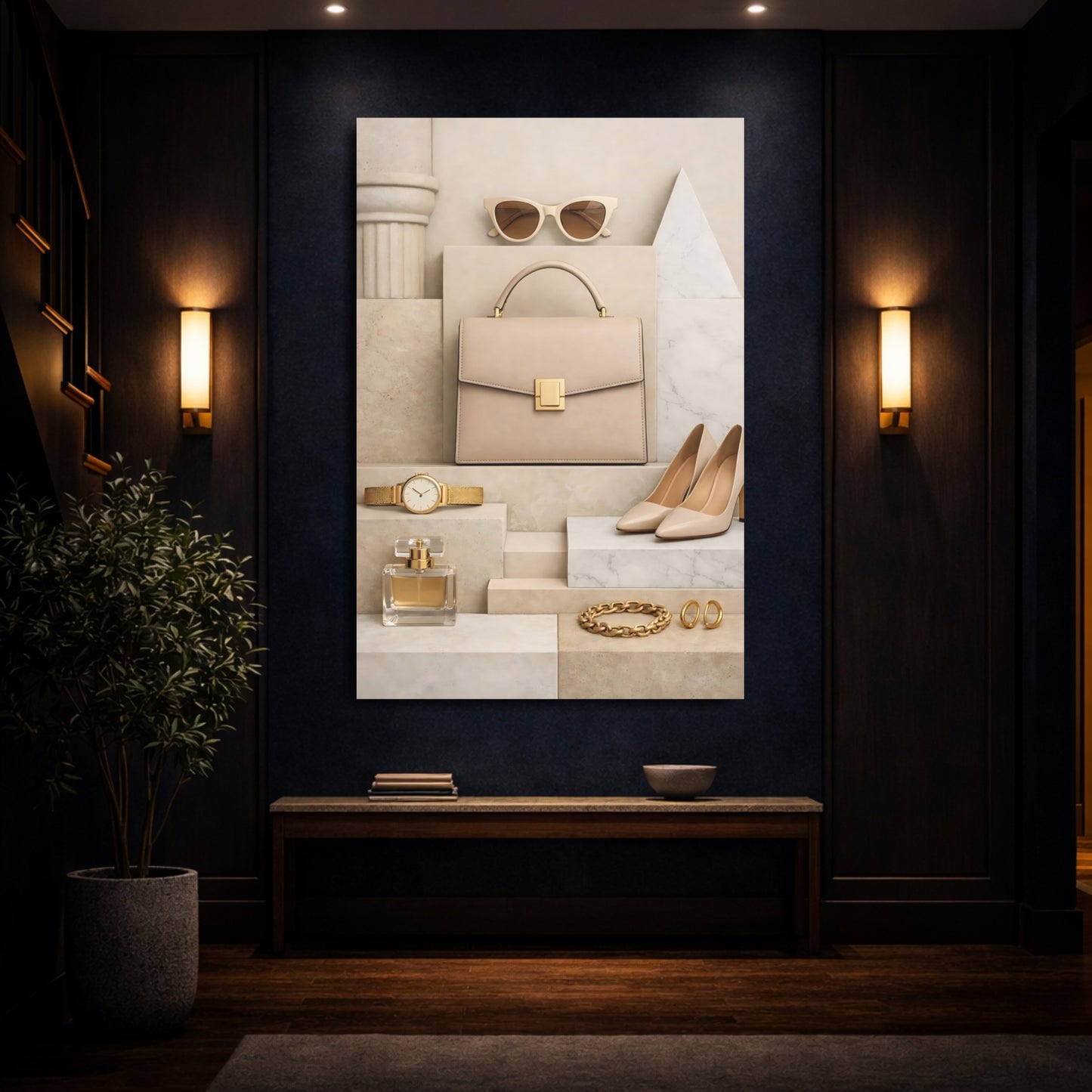 Abstract Fashion Accessories Neutral Tones Fashion shown as front canvas room wall art