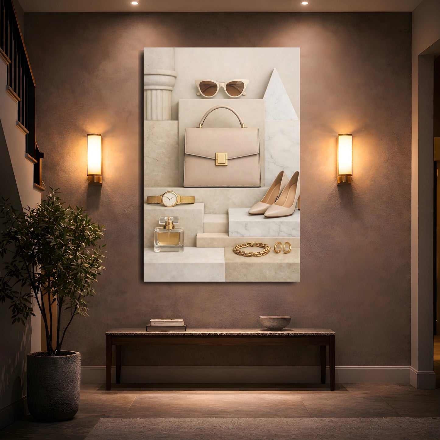 Abstract Fashion Accessories Neutral Tones Fashion shown as front canvas room wall art