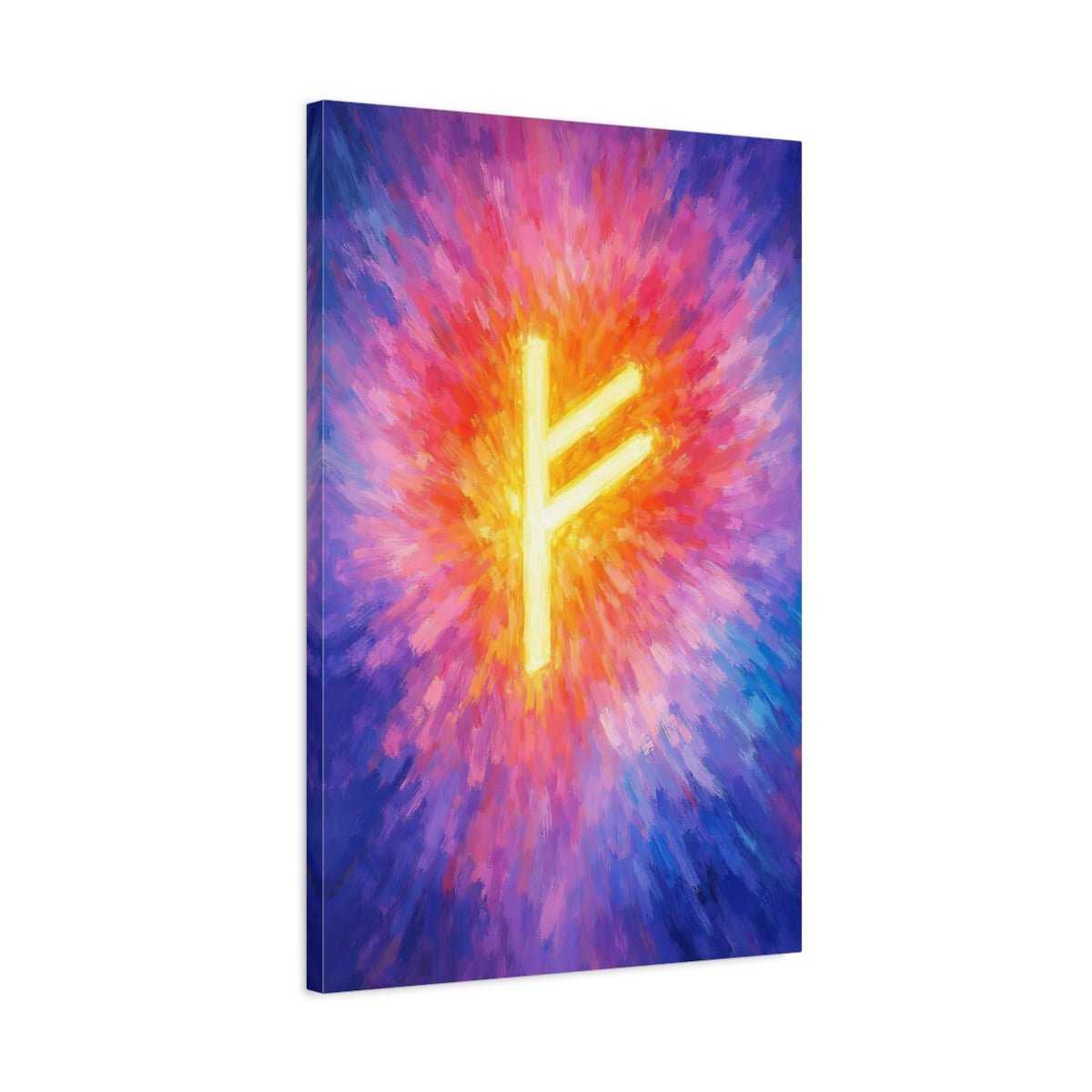 Abstract Fehu Rune Vibrant - Canvas Wall Art Print - YesArtYes