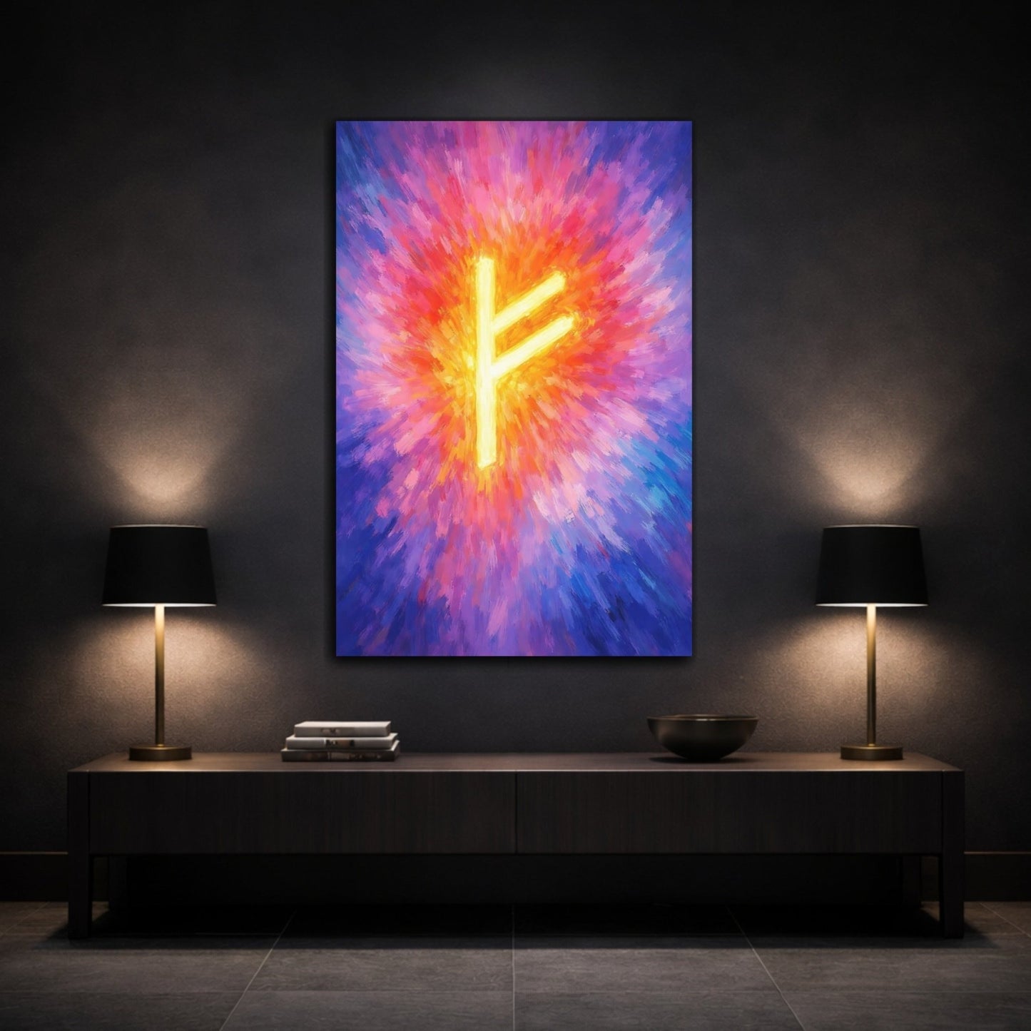 Abstract Fehu Rune Vibrant - Canvas Wall Art Print - YesArtYes