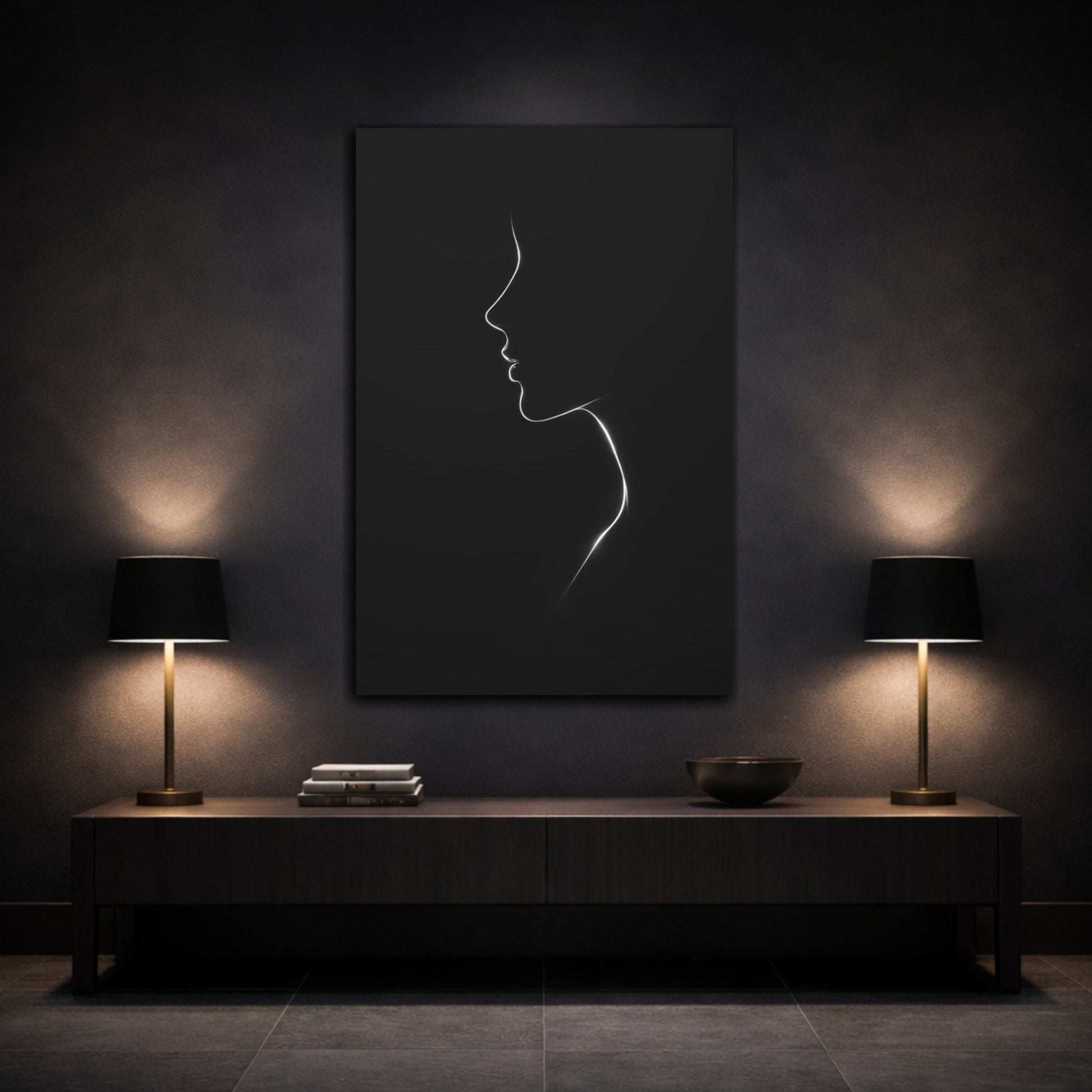 Abstract Female Profile Black - Canvas Wall Art Print - YesArtYes