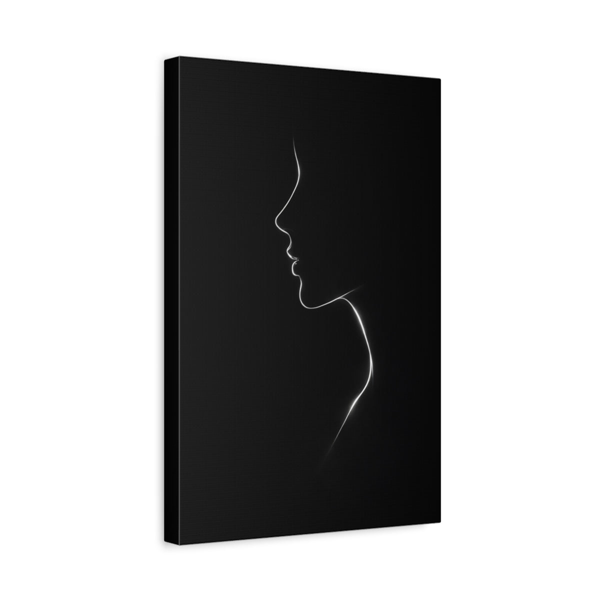 Side Mockup 4. Abstract Female Profile Black And White shown as stretched canvas wall art