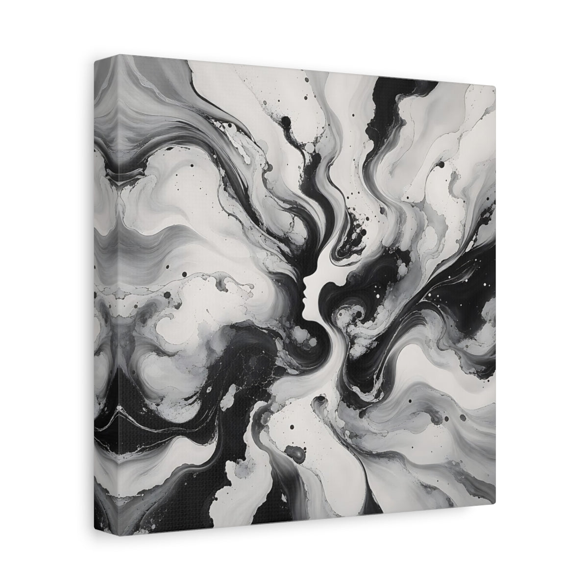 Side Mockup 9. Abstract Female Silhouette Black And White shown as stretched canvas wall art