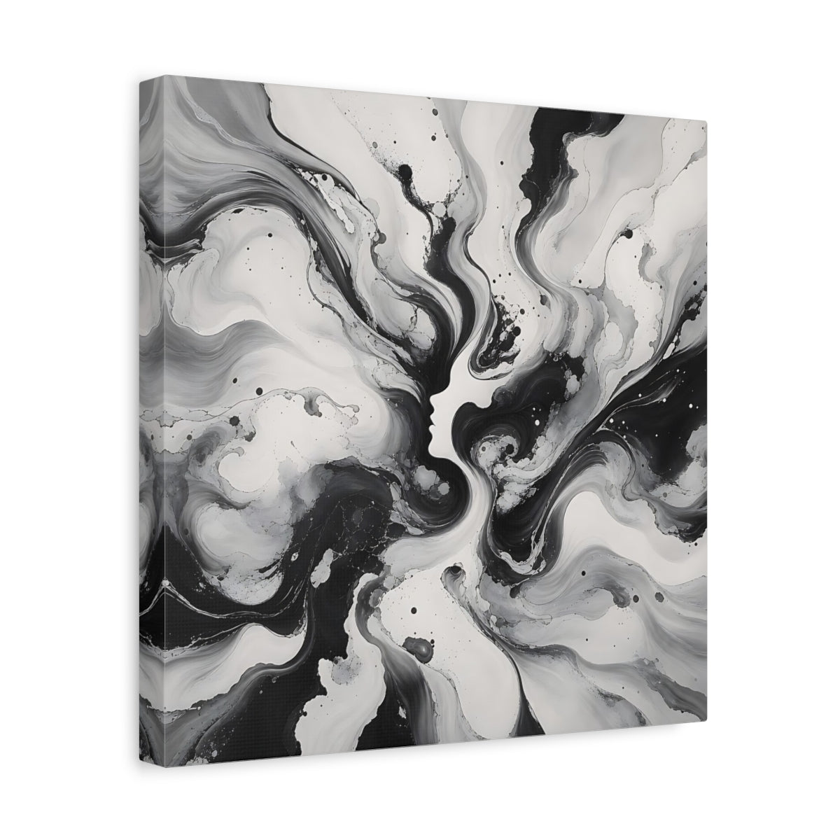 Side Mockup 7. Abstract Female Silhouette Black And White shown as stretched canvas wall art