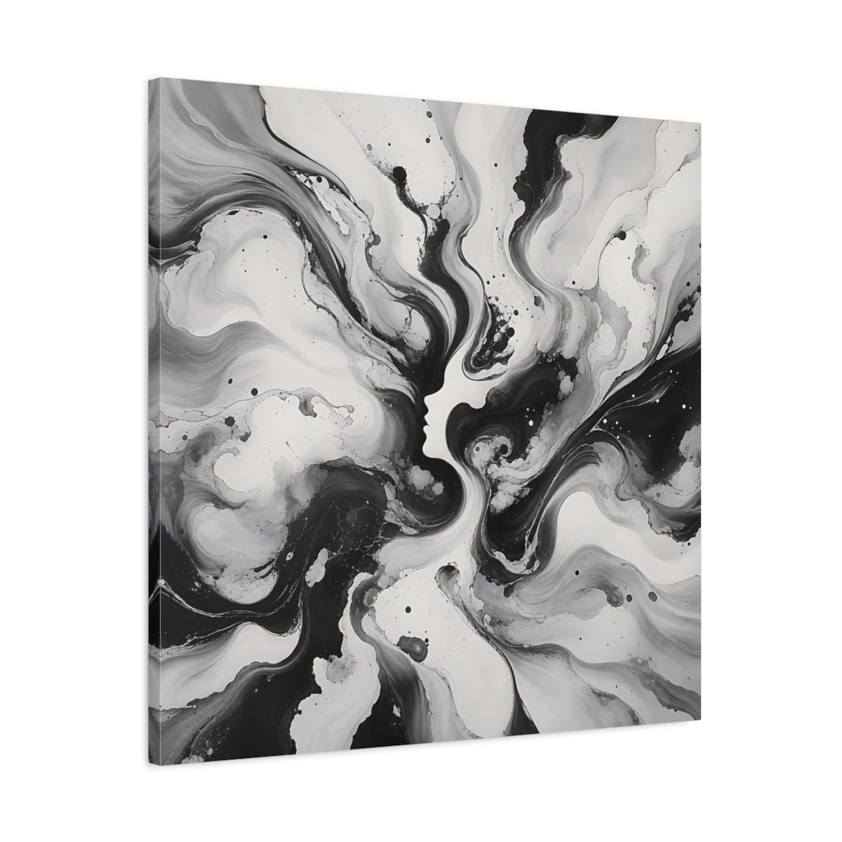 Side Mockup 3. Abstract Female Silhouette Black And White shown as stretched canvas wall art