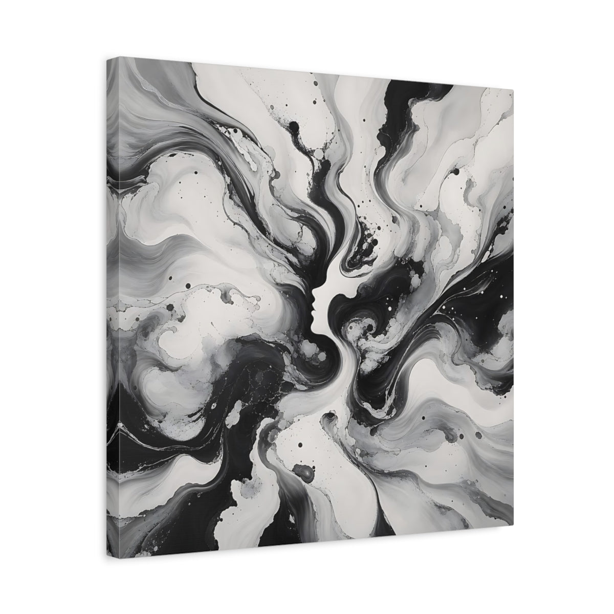Side Mockup 5. Abstract Female Silhouette Black And White shown as stretched canvas wall art