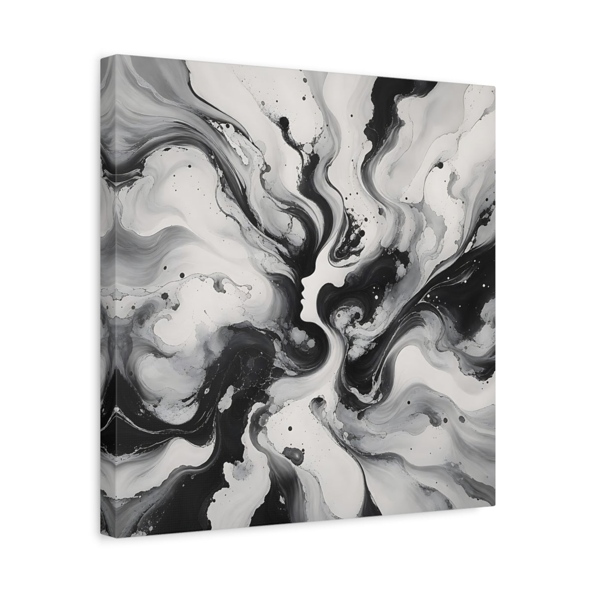 Side Mockup 6. Abstract Female Silhouette Black And White shown as stretched canvas wall art