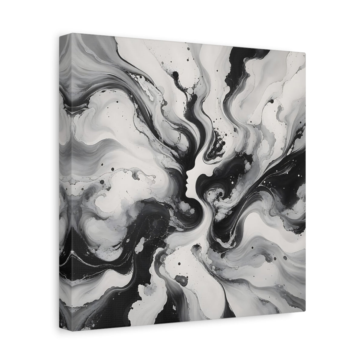 Side Mockup 8. Abstract Female Silhouette Black And White shown as stretched canvas wall art