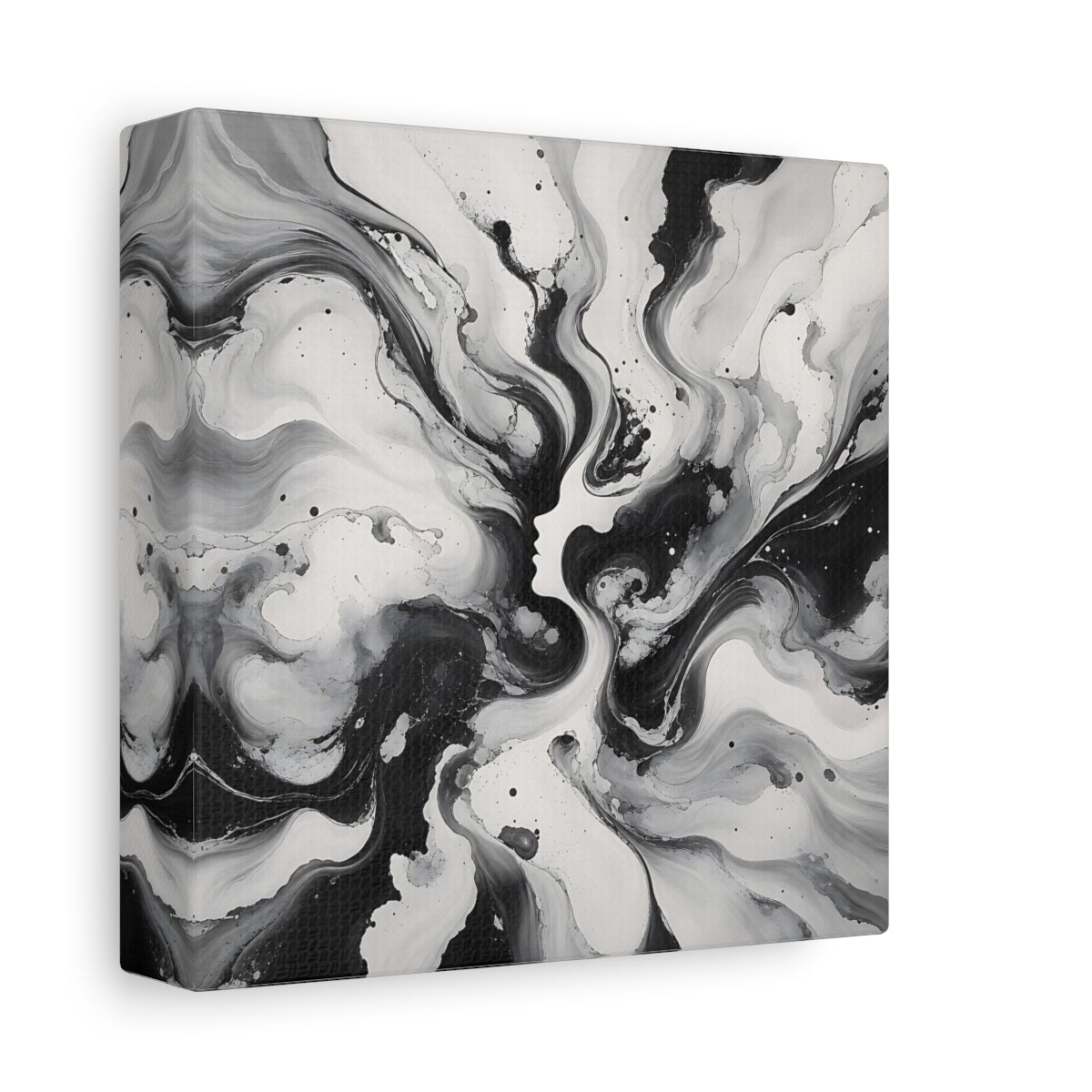 Side Mockup 2. Abstract Female Silhouette Black And White shown as stretched canvas wall art
