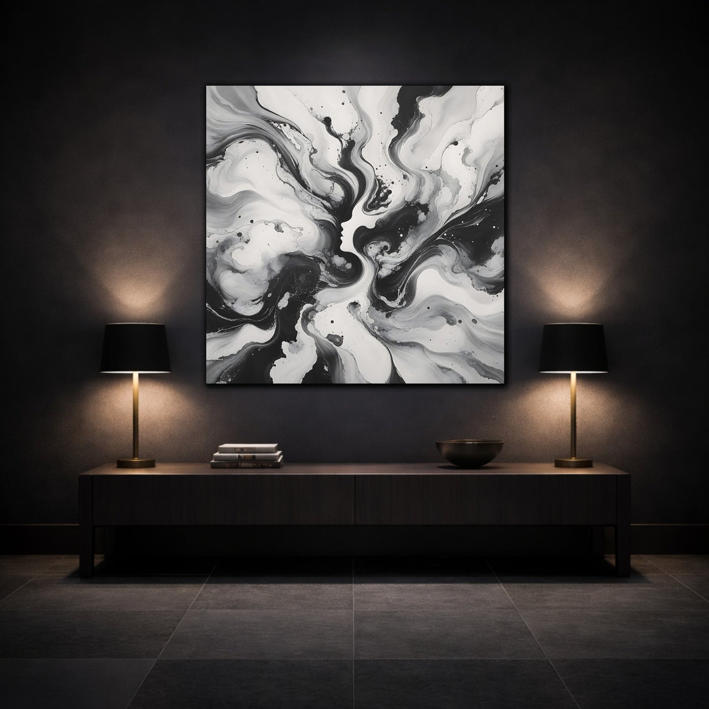 Mockup 3. Abstract Female Silhouette Black And White shown as stretched canvas wall art