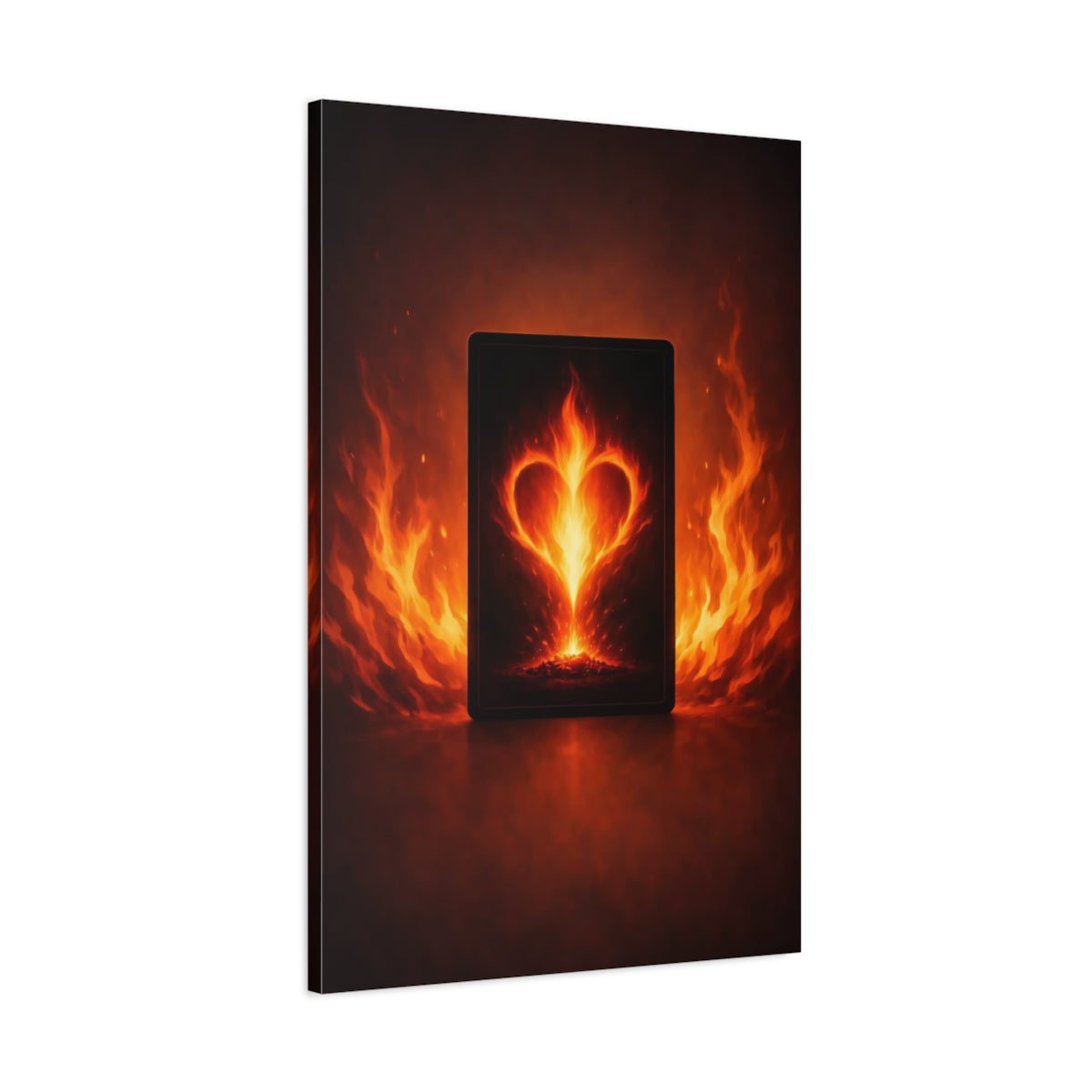Side Mockup 1. Abstract Fiery Heart Fiery Heart shown as stretched canvas wall art