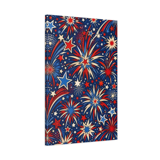 Abstract Fireworks Red White Blue Canvas Print – Living Room, Above Console Table, Multicolor - YesArtYes