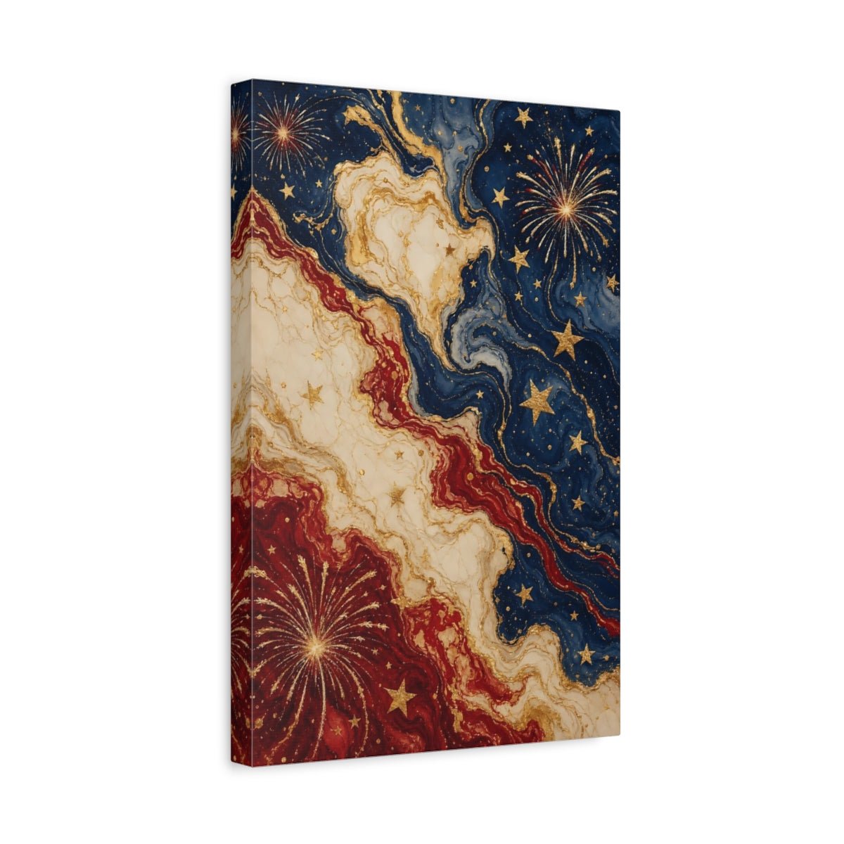 Abstract Fireworks Stars Red White Blue Canvas Wall Art Print – Living Room Decor, Above Console Table - YesArtYes